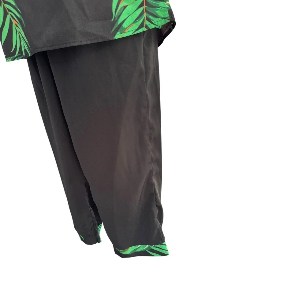 Emery‎ Rose Women's Black Green Palm Leaf Print Top & Pants Set - Size S